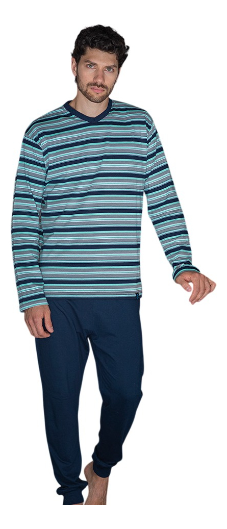 Pijama Invierno Hombre Jersery Rayado Tipico 841