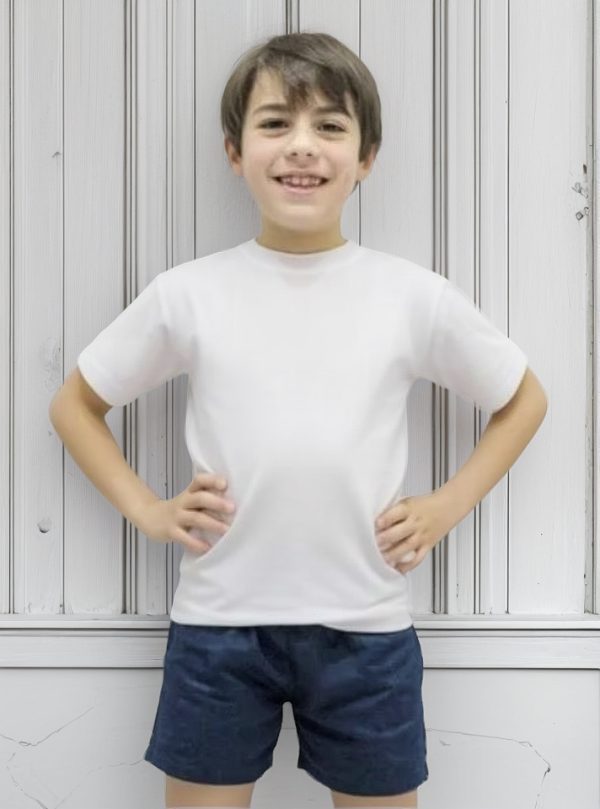 Remera Jersey Juvenil Basica Blanca Colegial Manga Corta