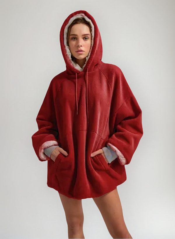 Maxi Buzos De Peluche, Oversize Con Bolsillos Y Capucha